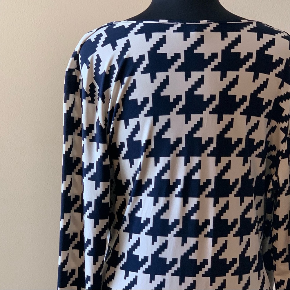JONES NEW YORK Houndstooth Dress Navy Cream Size XL Ruched - Picture 9 of 13